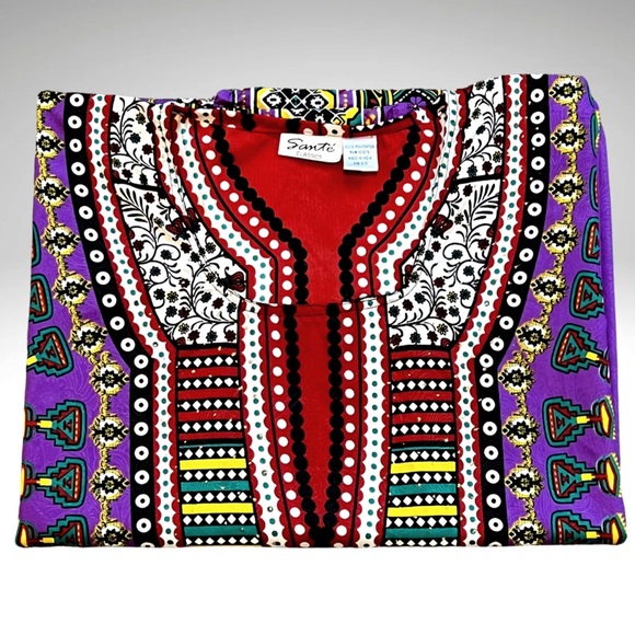 Sante Classics Kaftan One Size Maxi Cover Up Pullover Tribal Paisley Housedress - Picture 10 of 10